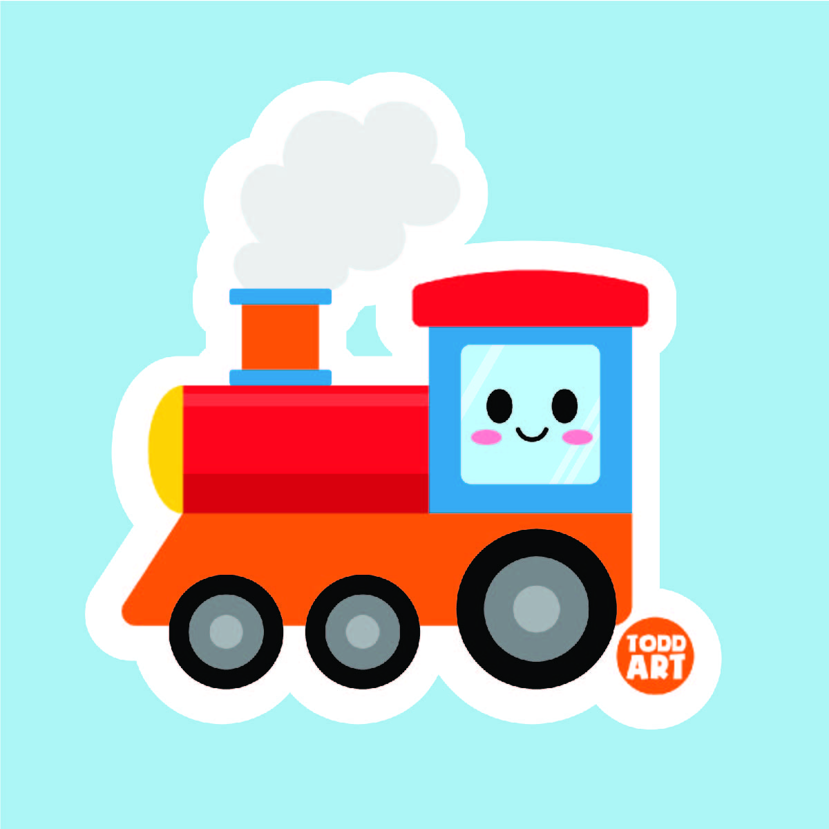 Boo Boo Buddies™ Train Sticker – Adorable Kawaii Vinyl Sticker, Waterproof Glossy 3″ Die‑Cut