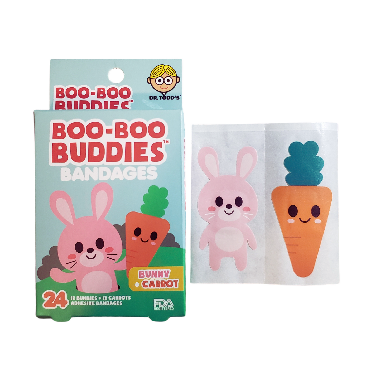 Kids Bandages – Bunny + Carrot (24 Count, Latex-Free)