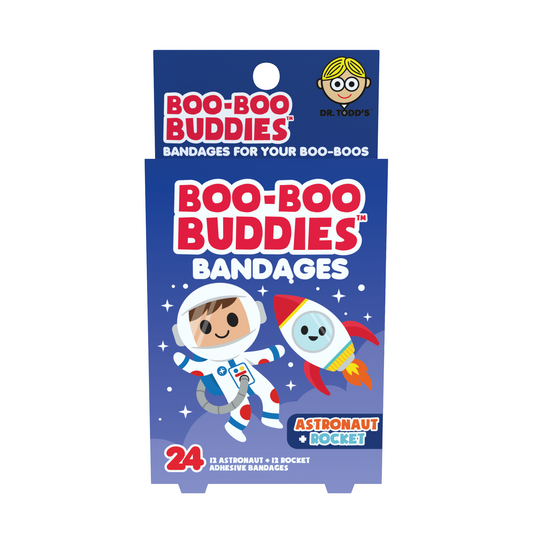 Kids Bandages – Astronaut + Rocket (24 Count, Latex-Free)