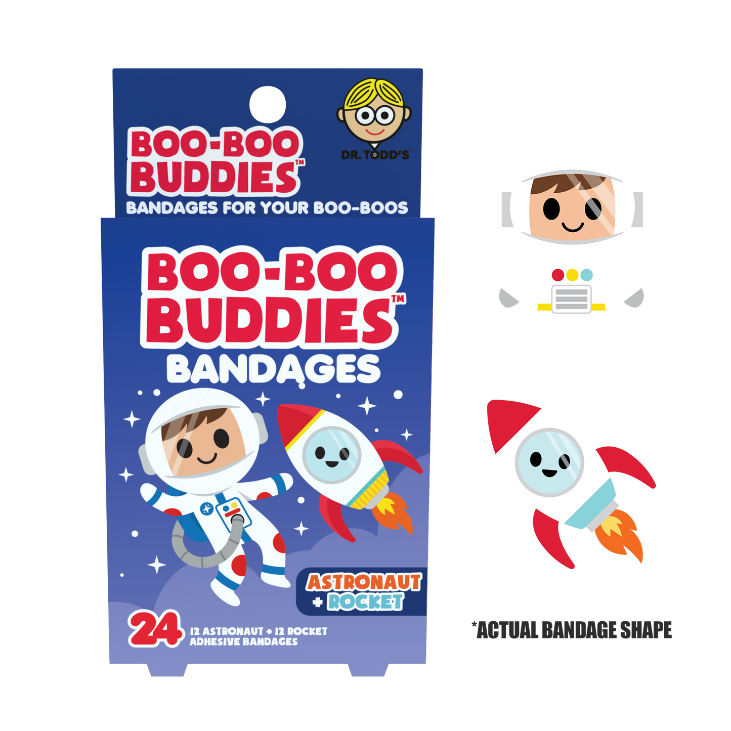 Kids Bandages – Astronaut + Rocket (24 Count, Latex-Free)