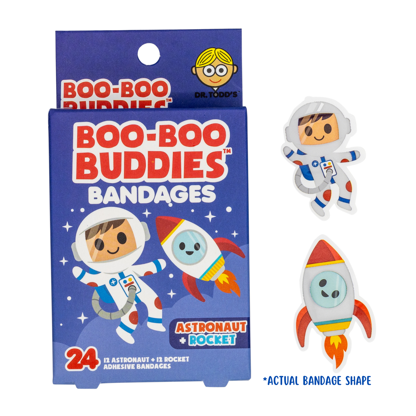 Kids Bandages – Astronaut + Rocket (24 Count, Latex-Free)