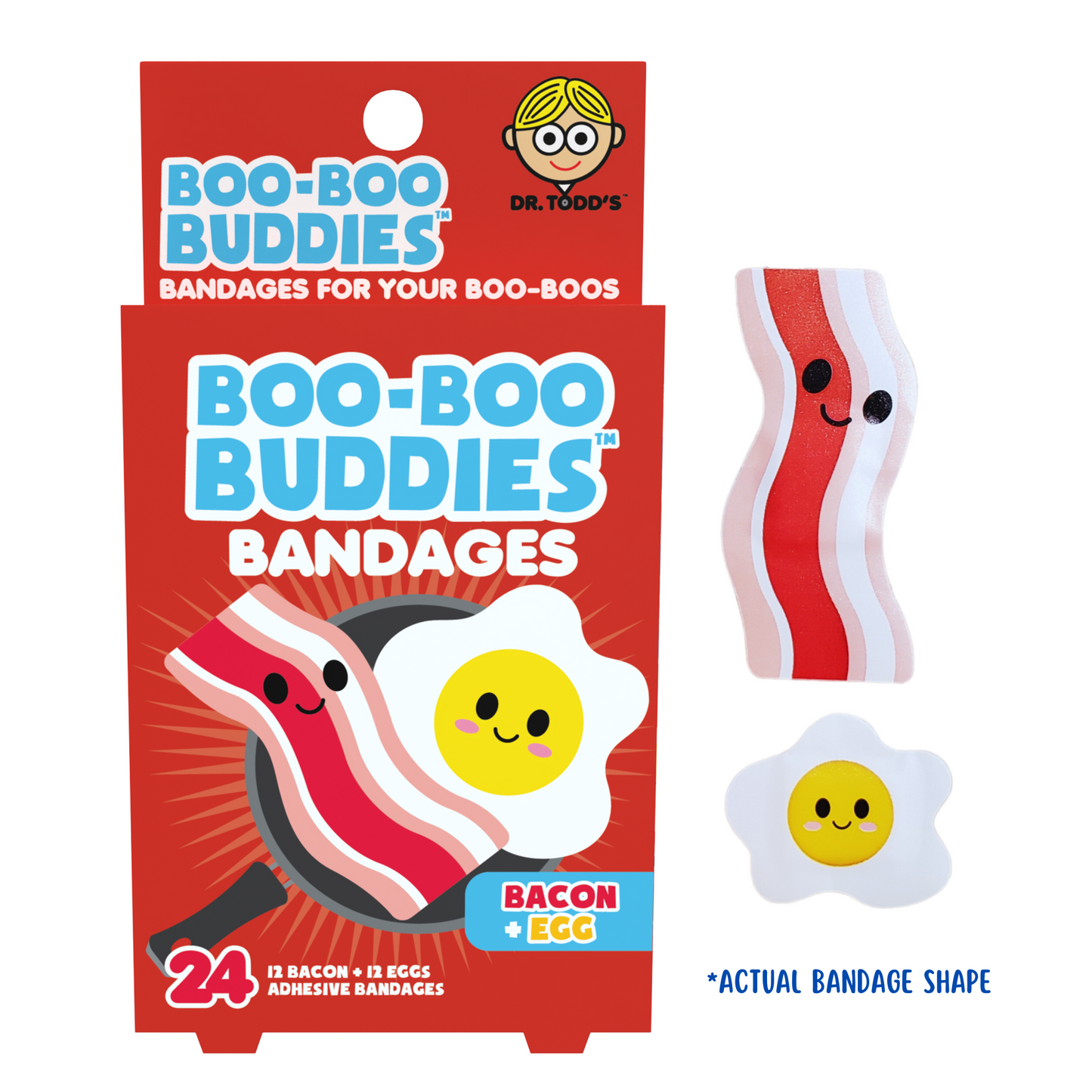 Kids Bandages – Bacon + Egg (24 Count, Latex-Free)