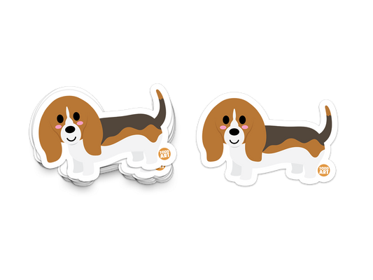 Boo Boo Buddies Basset Hound sticker – floppy-eared cartoon dog vinyl sticker for pet lovers, laptops, and scrapbooks
