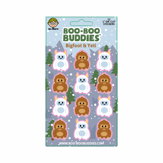 Playful 1-inch vinyl stickers featuring bigfoot and yeti—great for decorating water bottles, notebooks, crafts, and cryptid-themed fun.