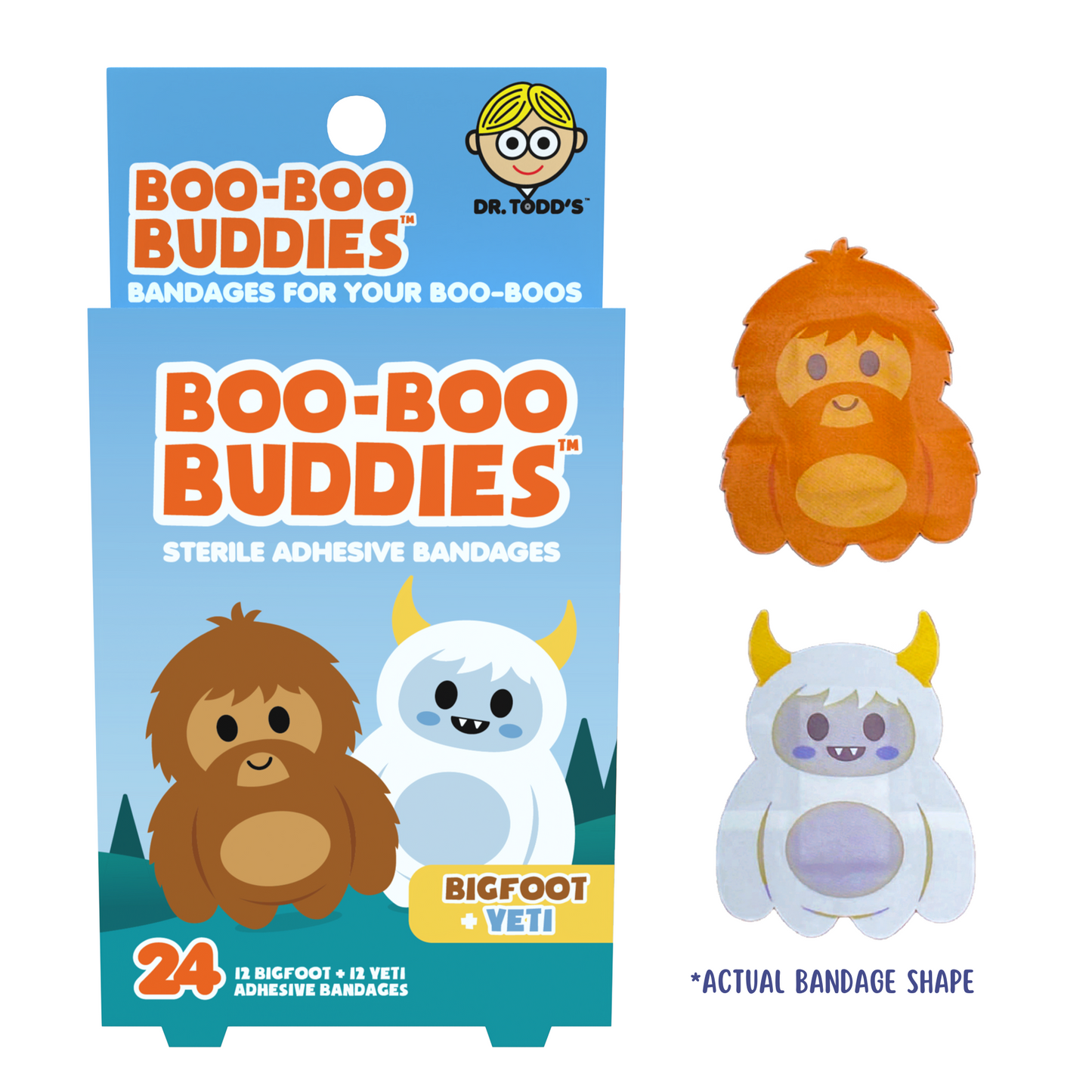 Kids Bandages – Bigfoot + Yeti (24 Count, Latex-Free)