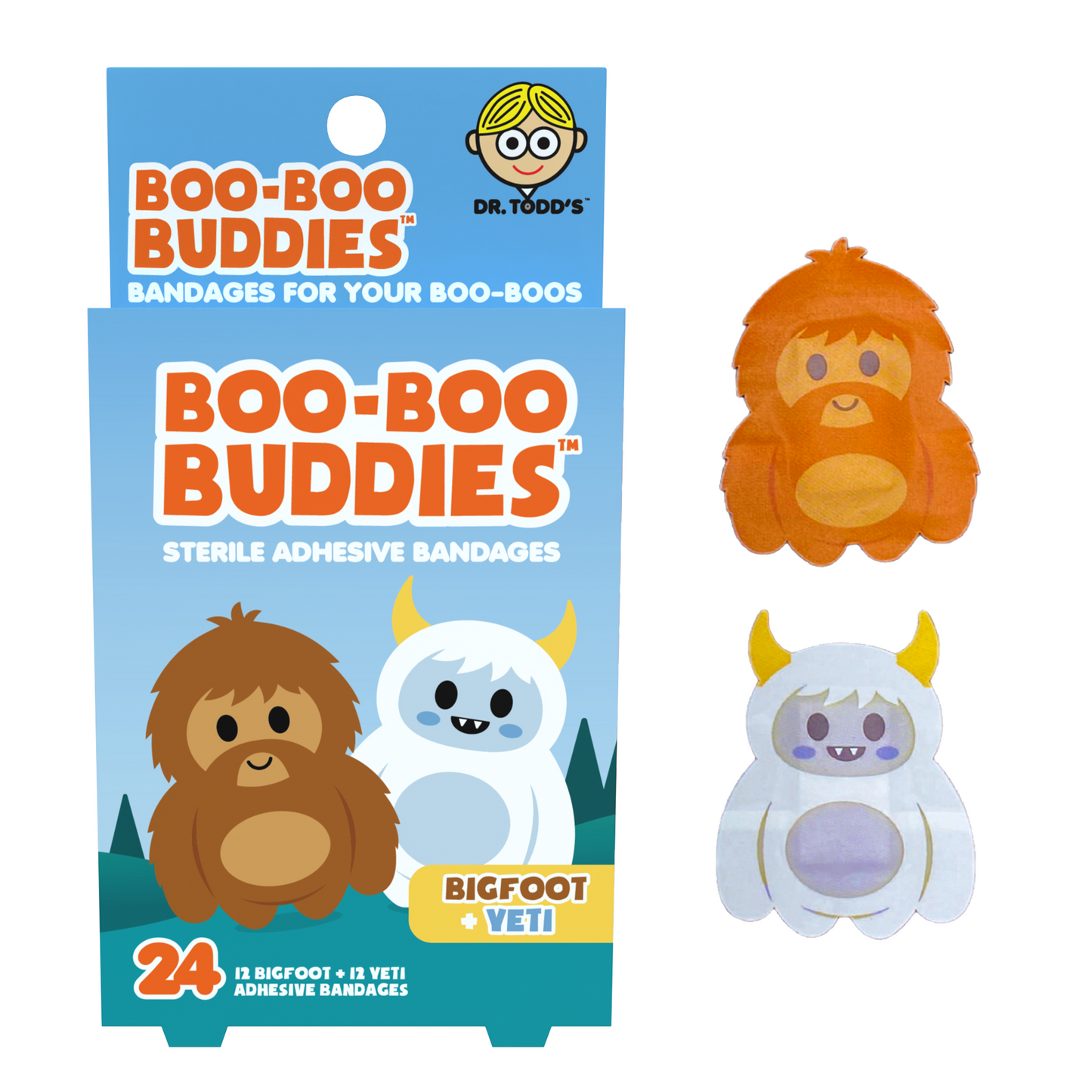 Kids Bandages – Bigfoot + Yeti (24 Count, Latex-Free)