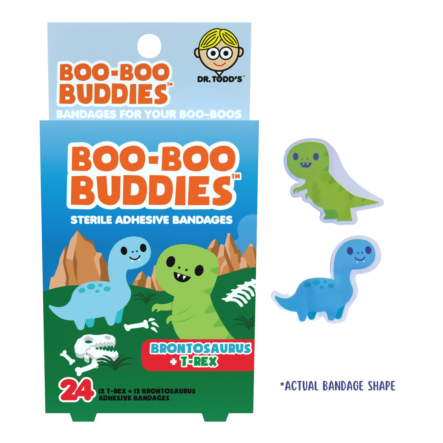Kids Bandages – Brontosaurus + T-Rex (24 Count, Latex-Free)