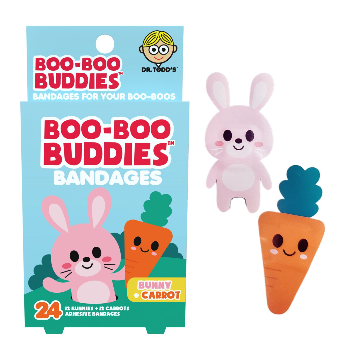 Kids Bandages – Bunny + Carrot (24 Count, Latex-Free)
