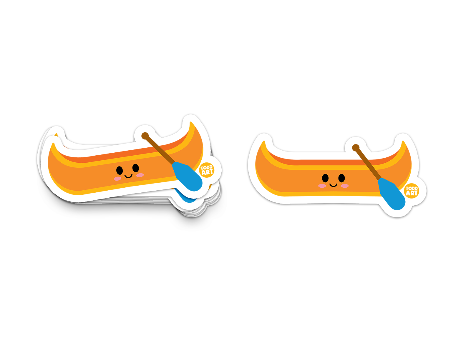 Orange canoe with blue paddle and happy face – playful Boo Boo Buddies® outdoor adventure sticker
