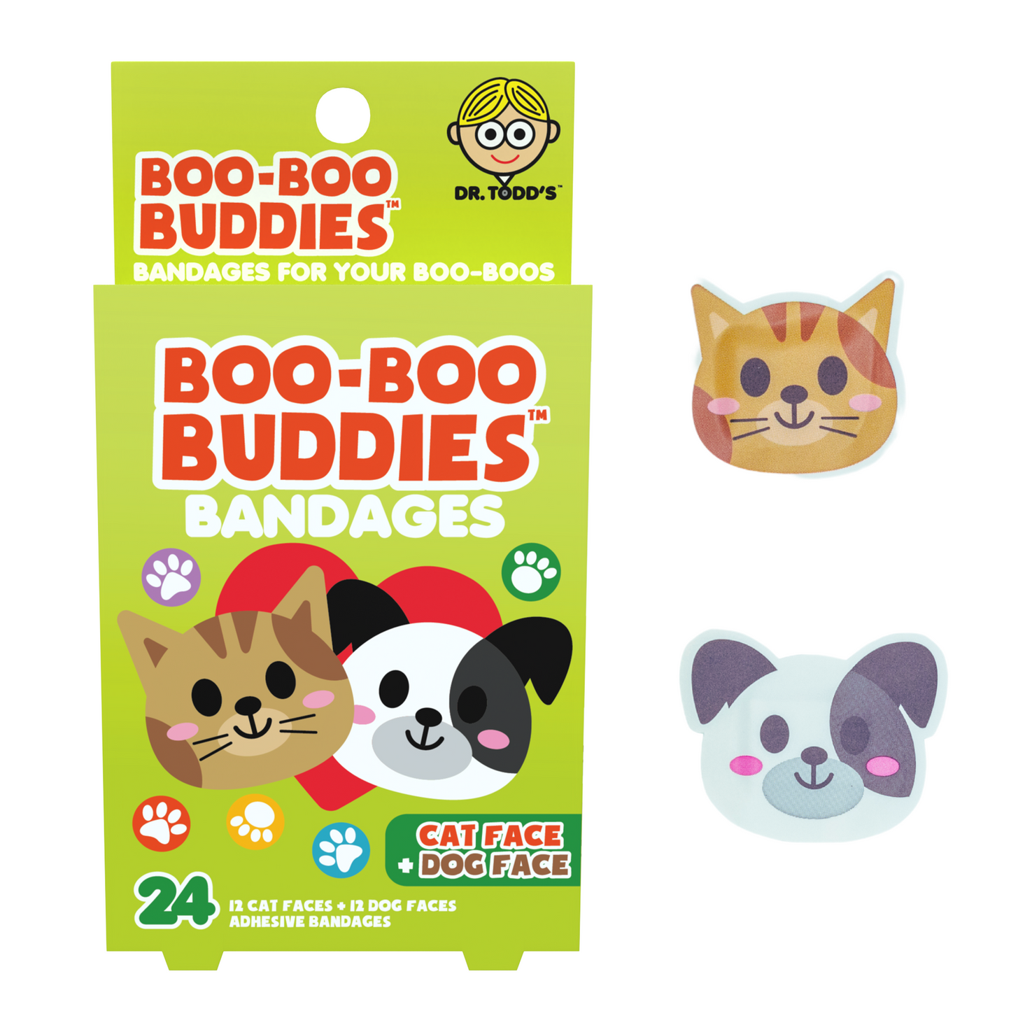 Kids Bandages – Dog Face + Cat Face (24 Count, Latex-Free)