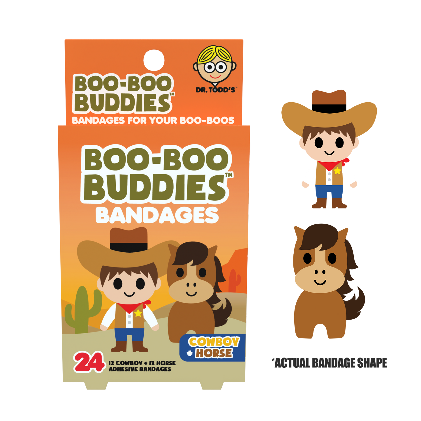 Kids Bandages – Cowboy + Horse (24 Count, Latex-Free)
