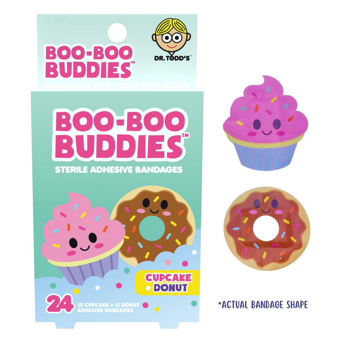 Kids Bandages – Cupcake + Donut (24 Count, Latex-Free)