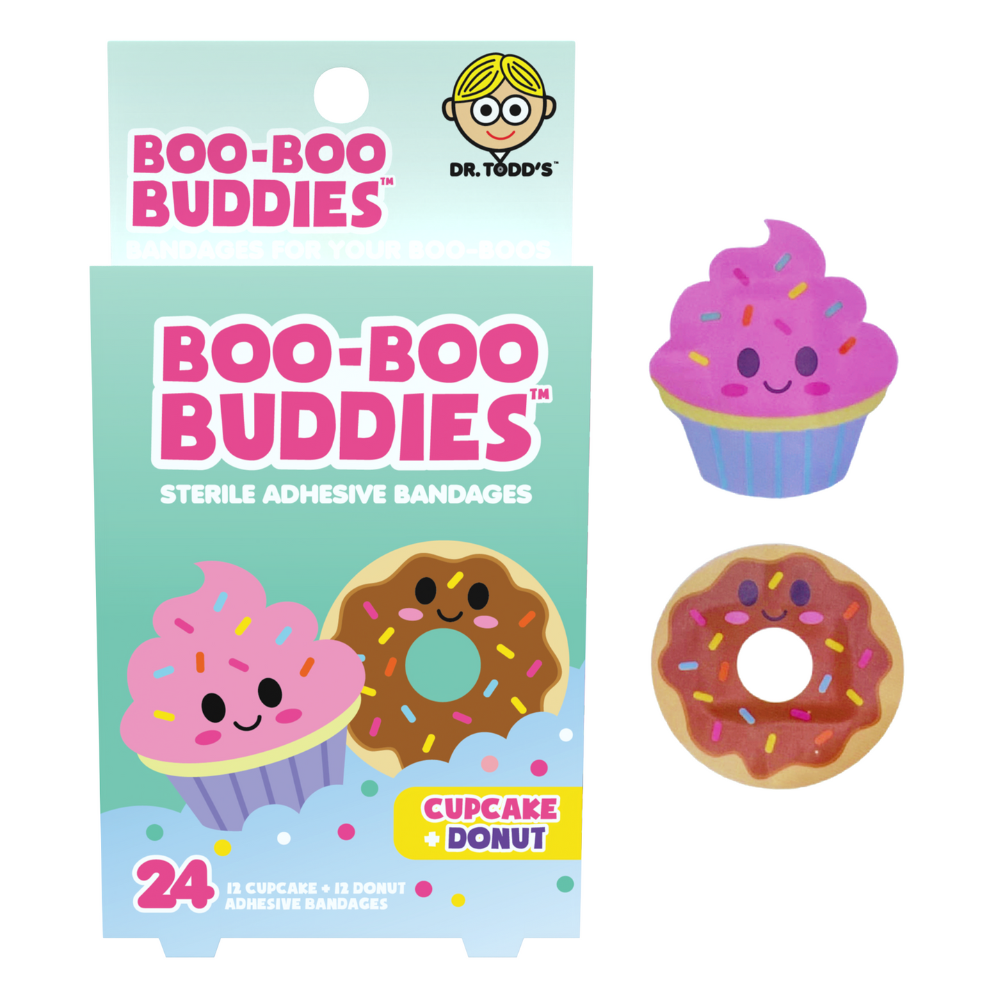 Kids Bandages – Cupcake + Donut (24 Count, Latex-Free)
