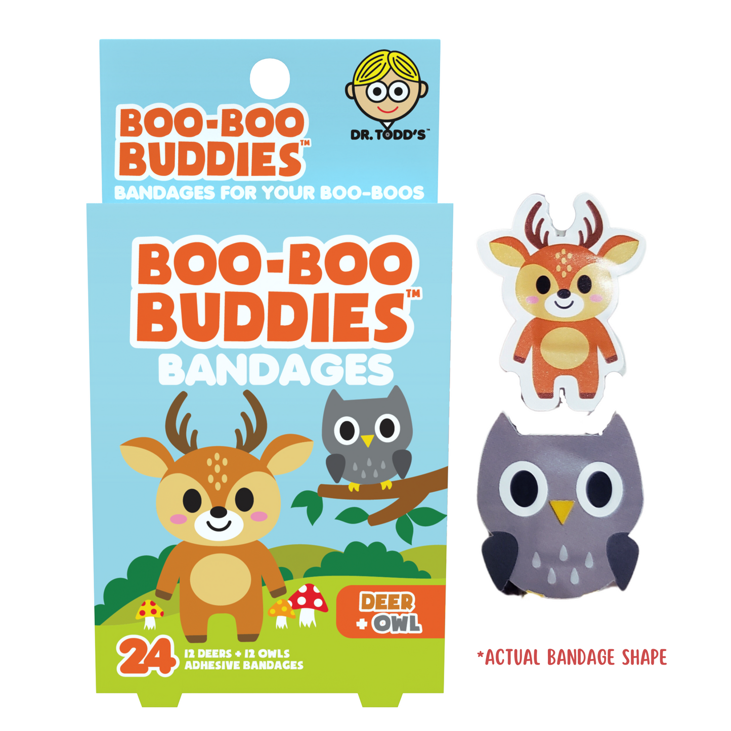 Kids Bandages – Deer + Owl (24 Count, Latex-Free)