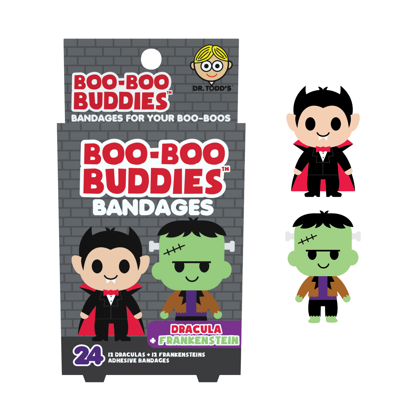 Kids Bandages – Dracula + Frankenstein (24 Count, Latex-Free)