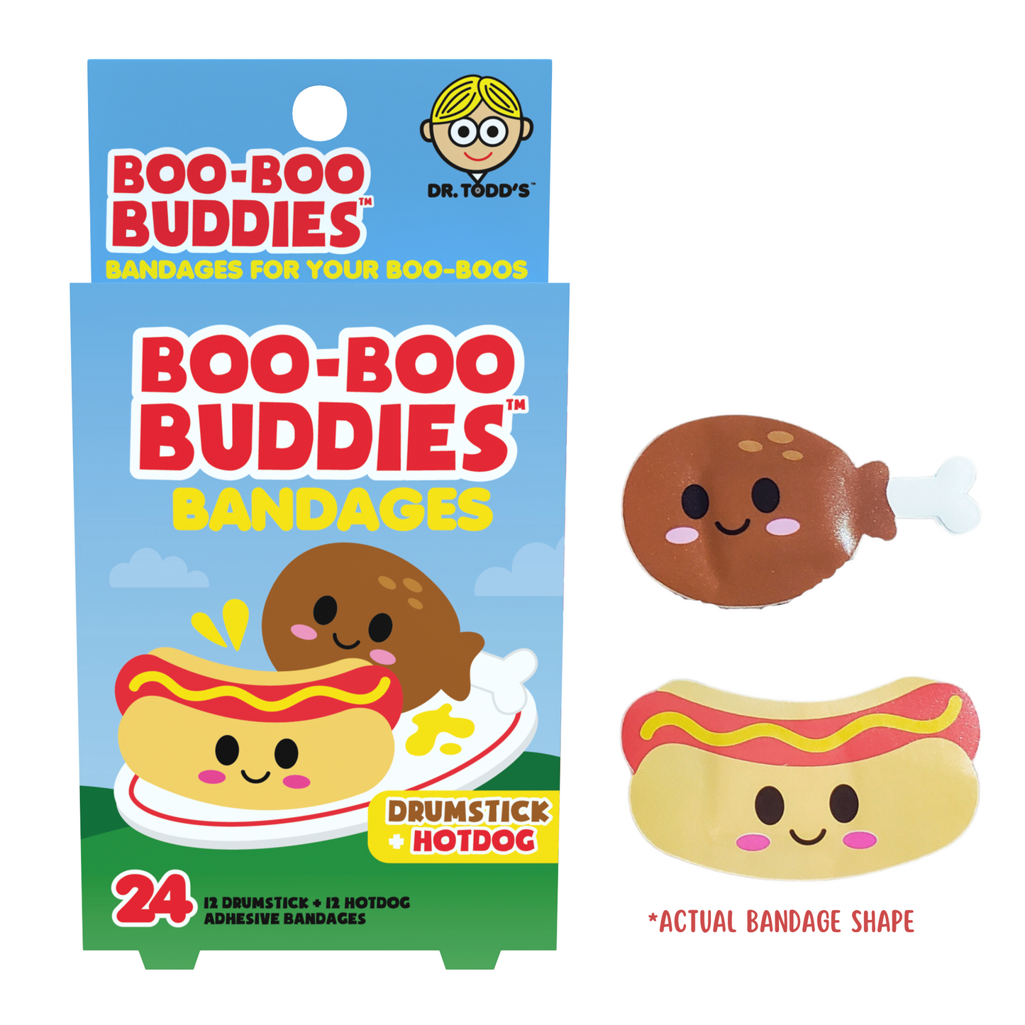 Kids Bandages – Drumstick + Hot Dog (24 Count, Latex-Free)