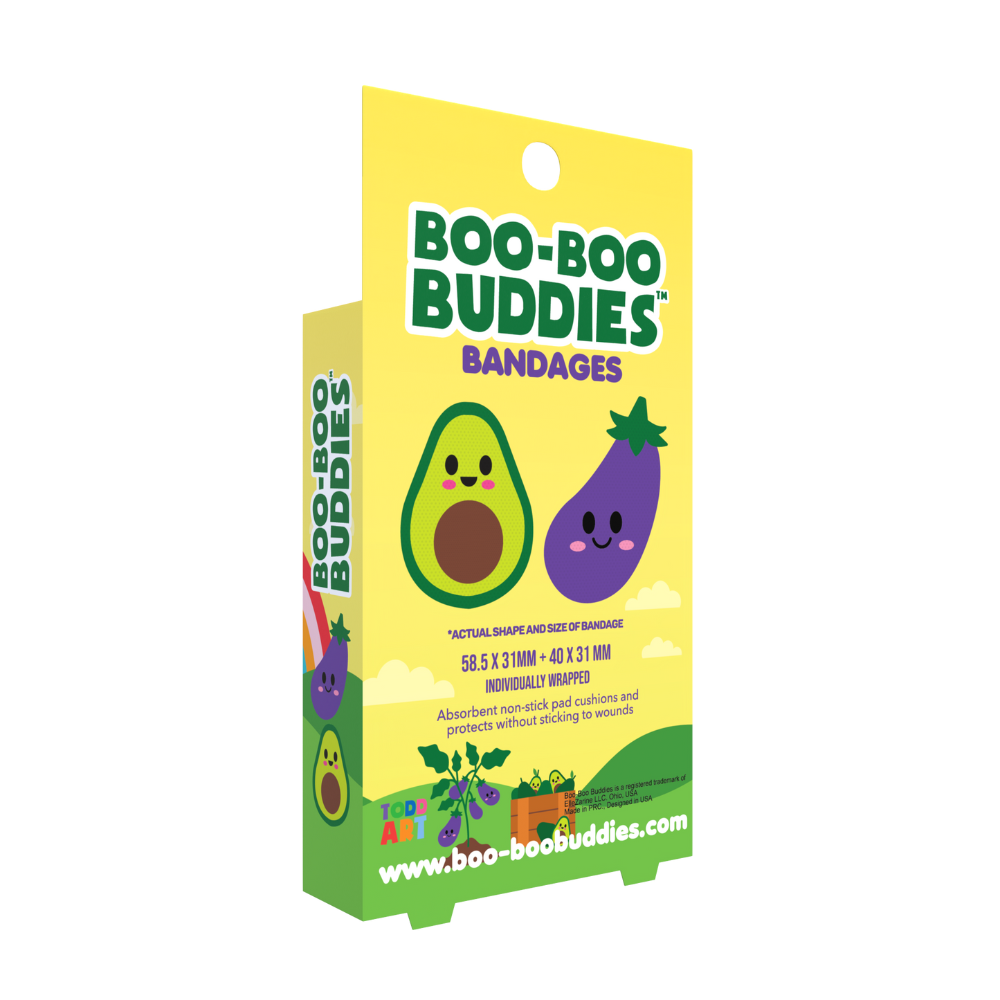 Kids Bandages – Eggplant + Avocado (24 Count, Latex-Free)