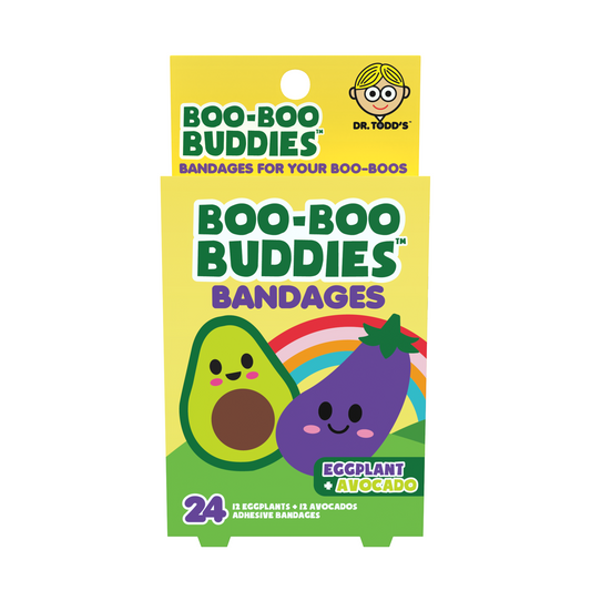 Kids Bandages – Eggplant + Avocado (24 Count, Latex-Free)