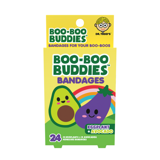 Kids Bandages – Eggplant + Avocado (24 Count, Latex-Free)