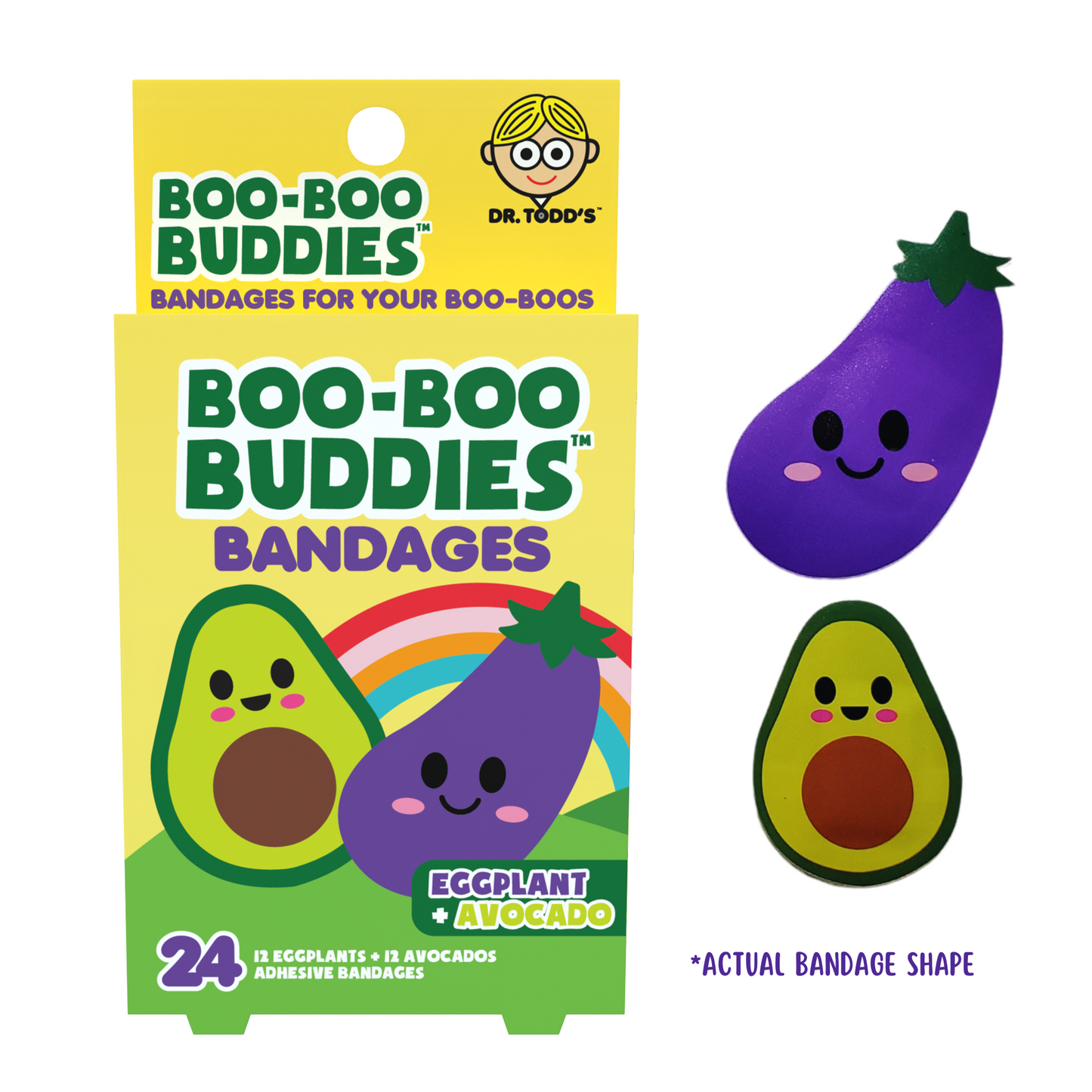 Kids Bandages – Eggplant + Avocado (24 Count, Latex-Free)