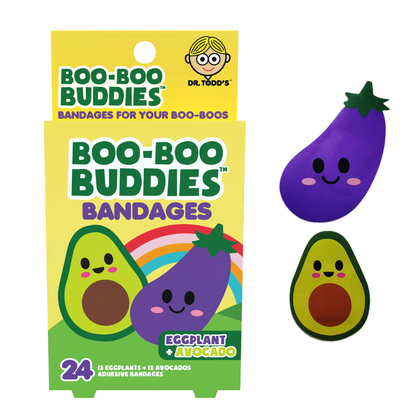 Kids Bandages – Eggplant + Avocado (24 Count, Latex-Free)