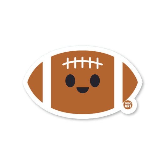 Classic brown football sticker with white stripes and a smile
