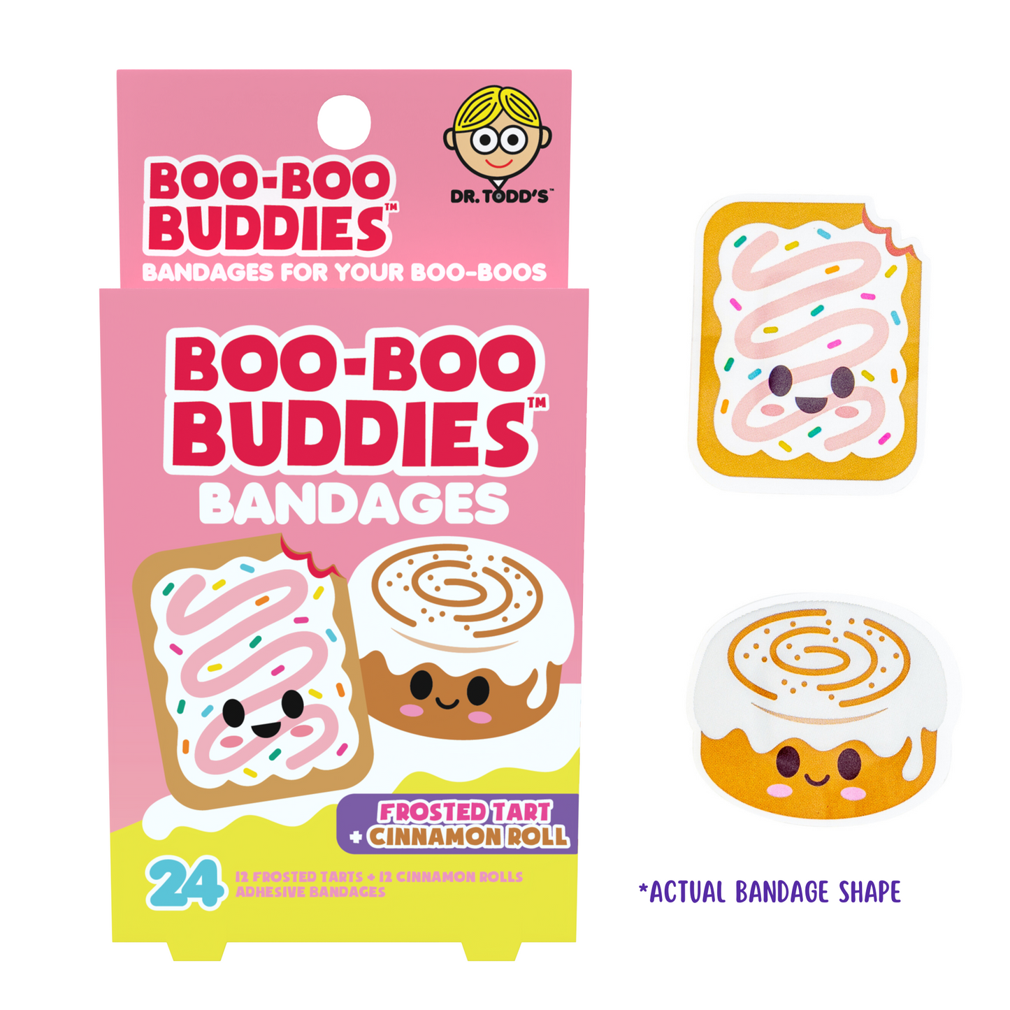 Kids Bandages – Frosted Tart + Cinnamon Roll (24 Count, Latex-Free)