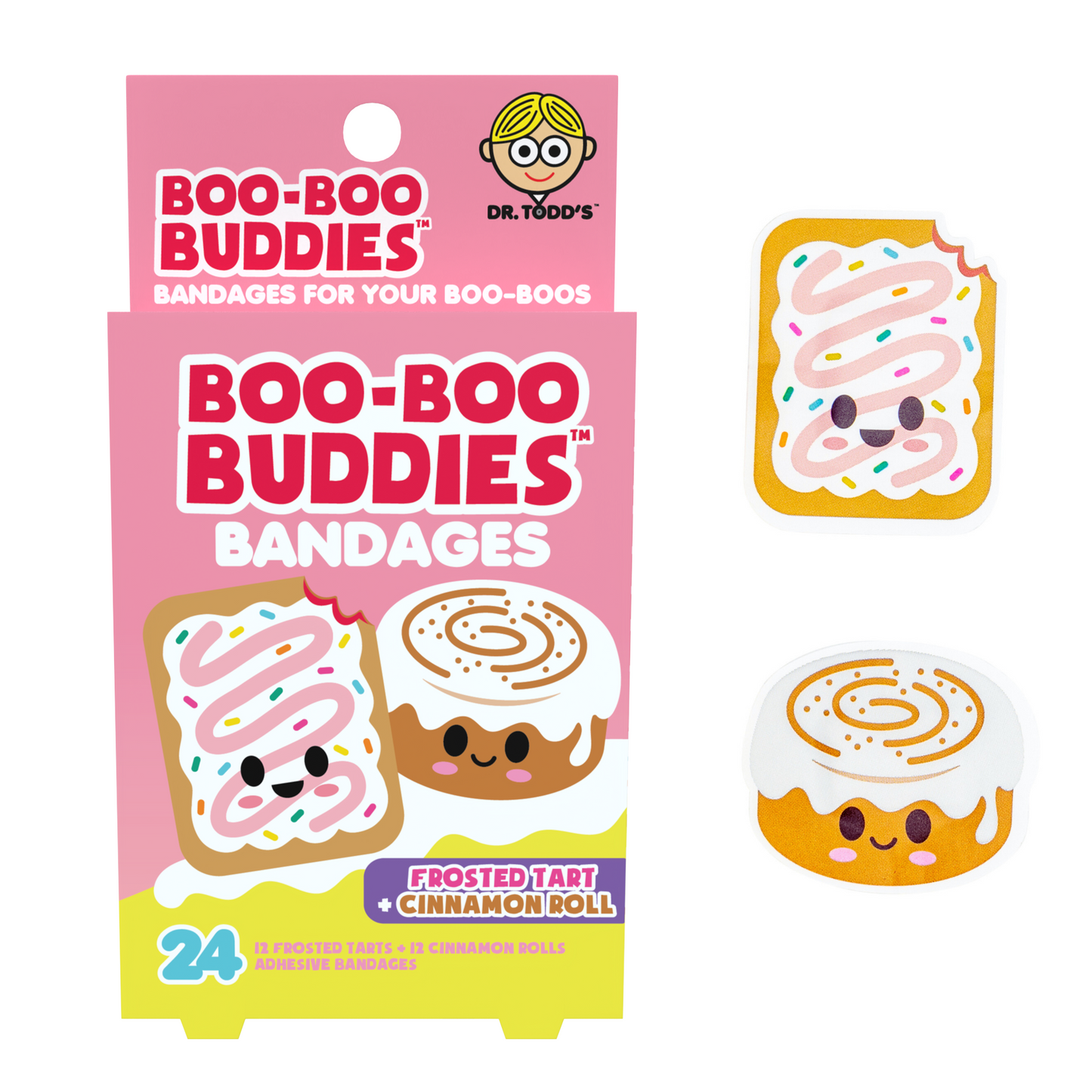 Kids Bandages – Frosted Tart + Cinnamon Roll (24 Count, Latex-Free)