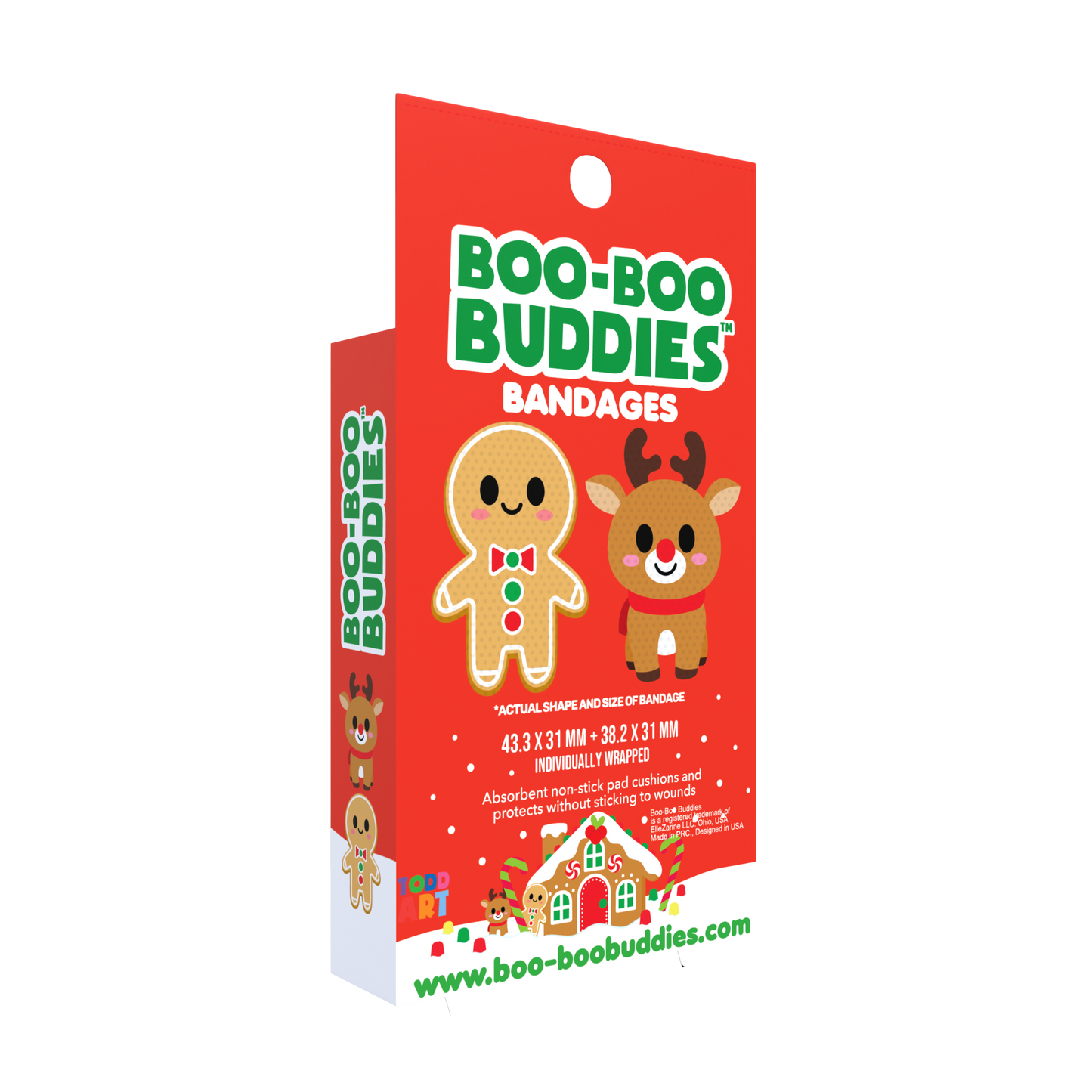 Kids Bandages – Gingerbread Man + Rudolph (24 Count, Latex-Free)