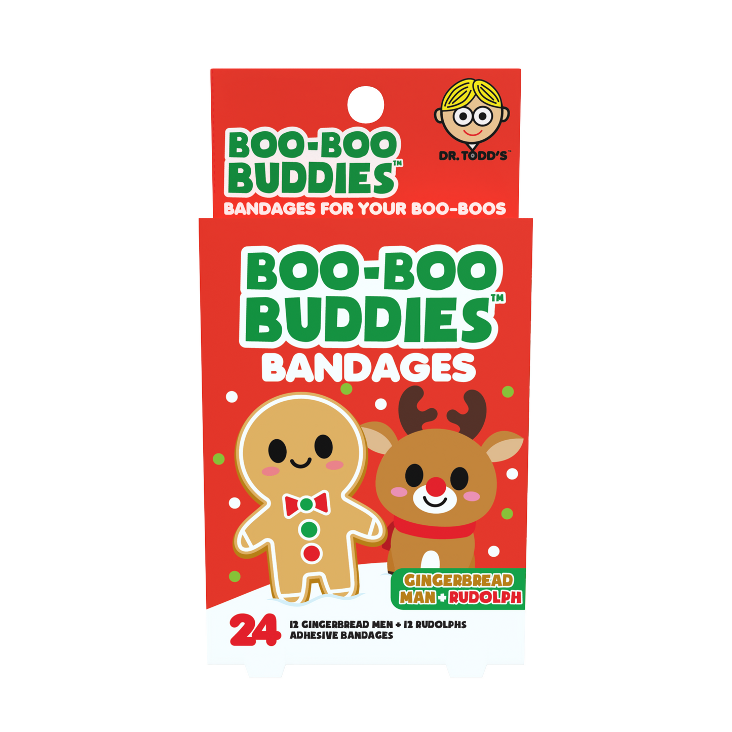 Kids Bandages – Gingerbread Man + Rudolph (24 Count, Latex-Free)