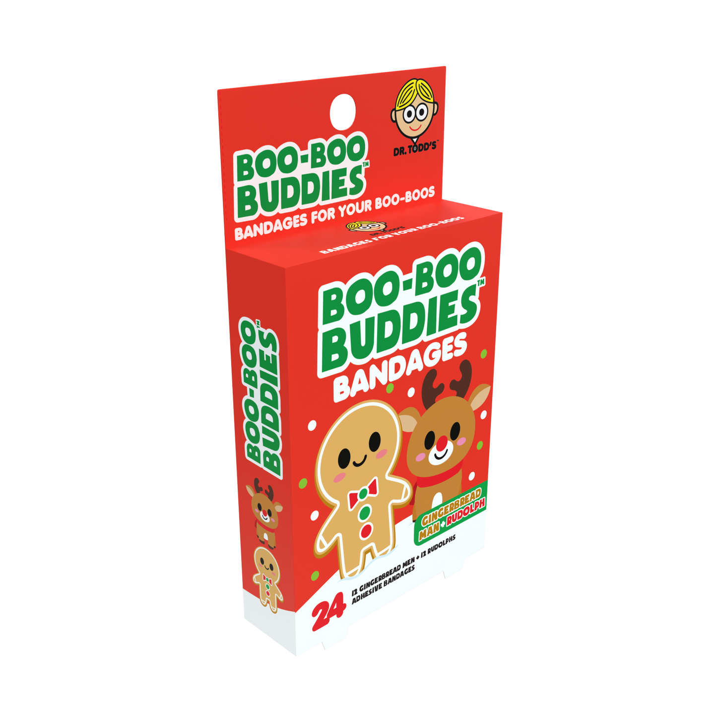 Kids Bandages – Gingerbread Man + Rudolph (24 Count, Latex-Free)