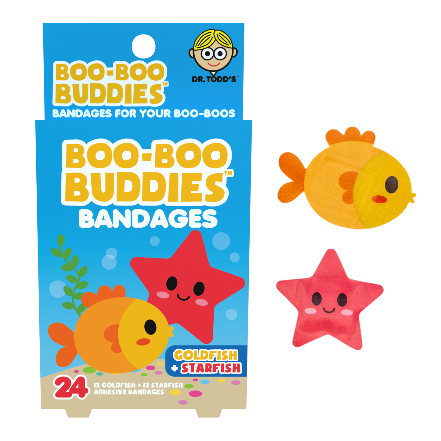 Kids Bandages – Goldfish + Starfish (24 Count, Latex-Free)