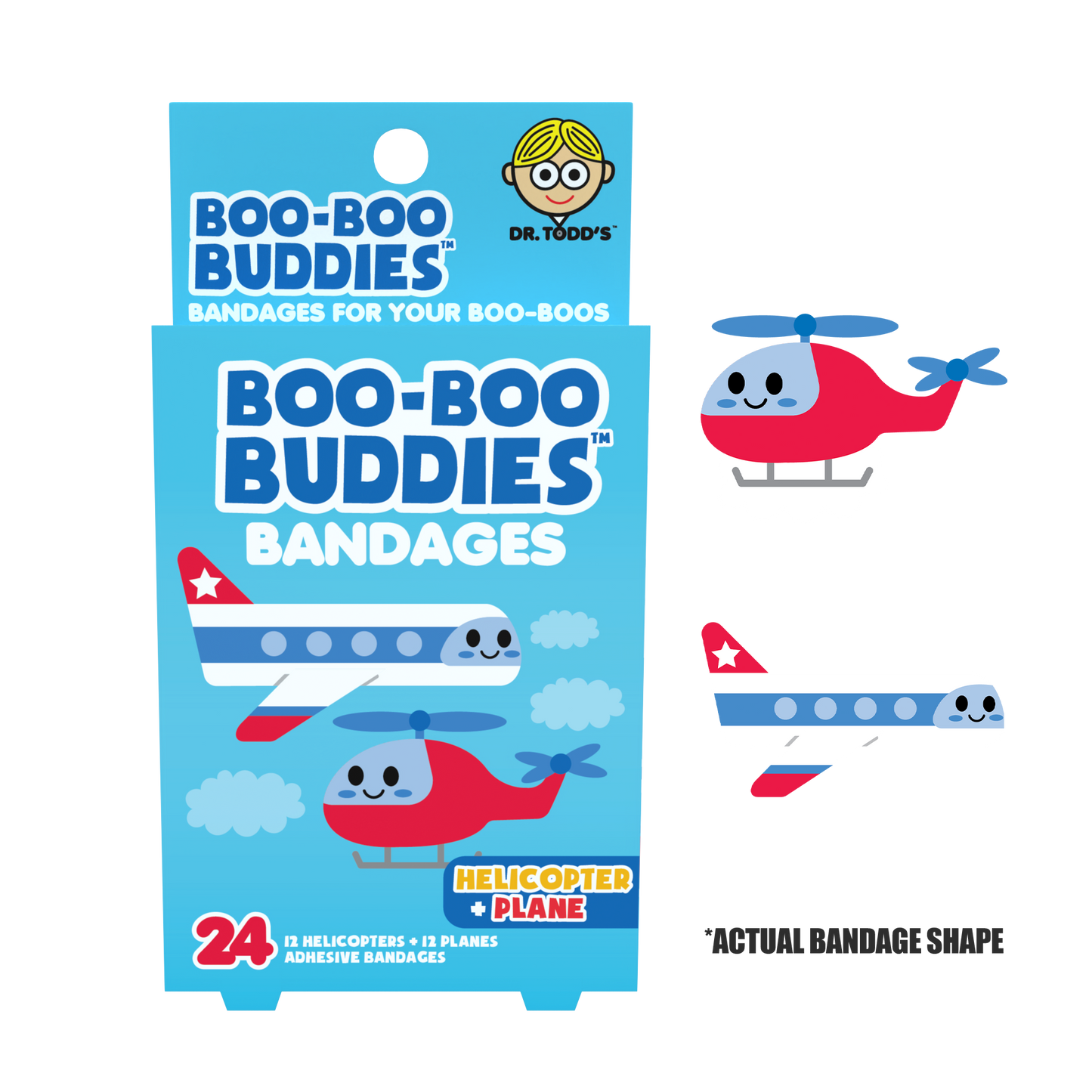 Kids Bandages – Helicopter + Plane (24 Count, Latex-Free)