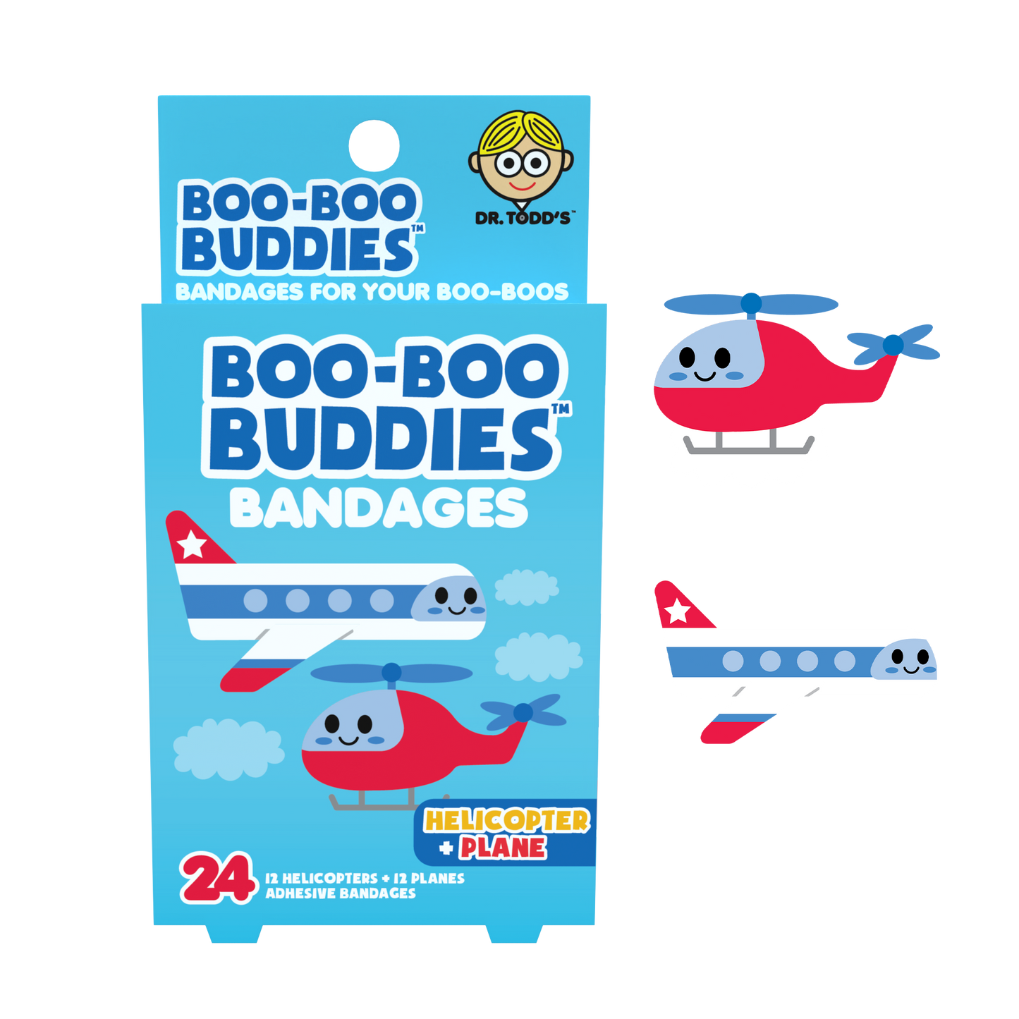 Kids Bandages – Helicopter + Plane (24 Count, Latex-Free)