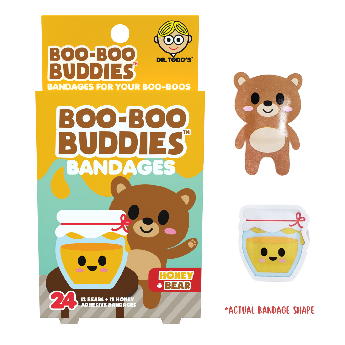 Kids Bandages – Honey + Bear (24 Count, Latex-Free)