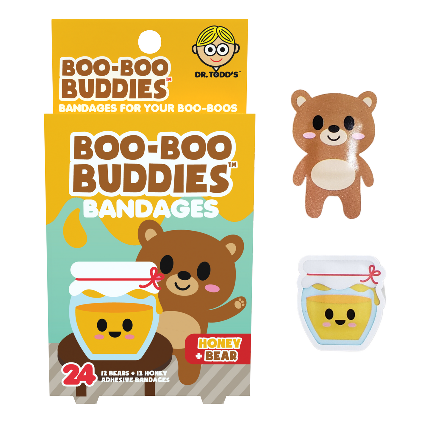 Kids Bandages – Honey + Bear (24 Count, Latex-Free)