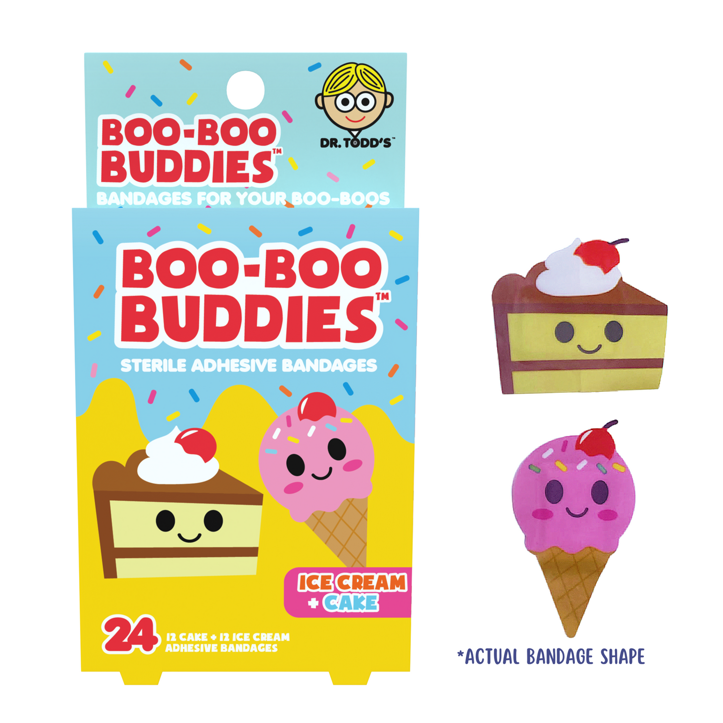 Kids Bandages – Ice Cream + Cake (24 Count, Latex-Free)