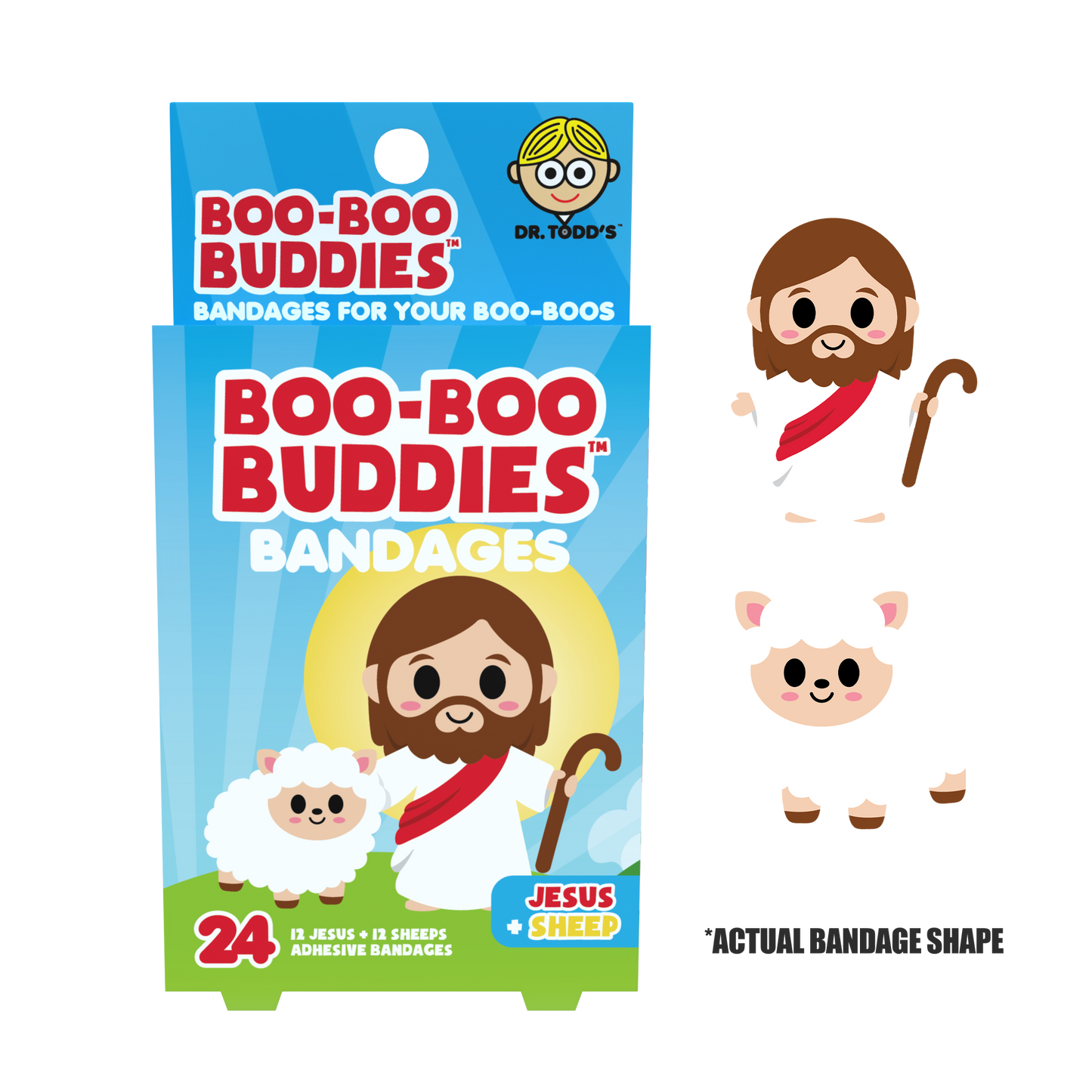 Kids Bandages – Jesus + Sheep (24 Count, Latex-Free)