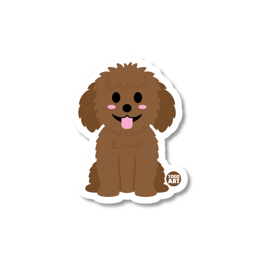 Cute kawaii Labradoodle dog vinyl sticker — glossy 3″ die‑cut with curly fur and smiling face, perfect for planners & laptops