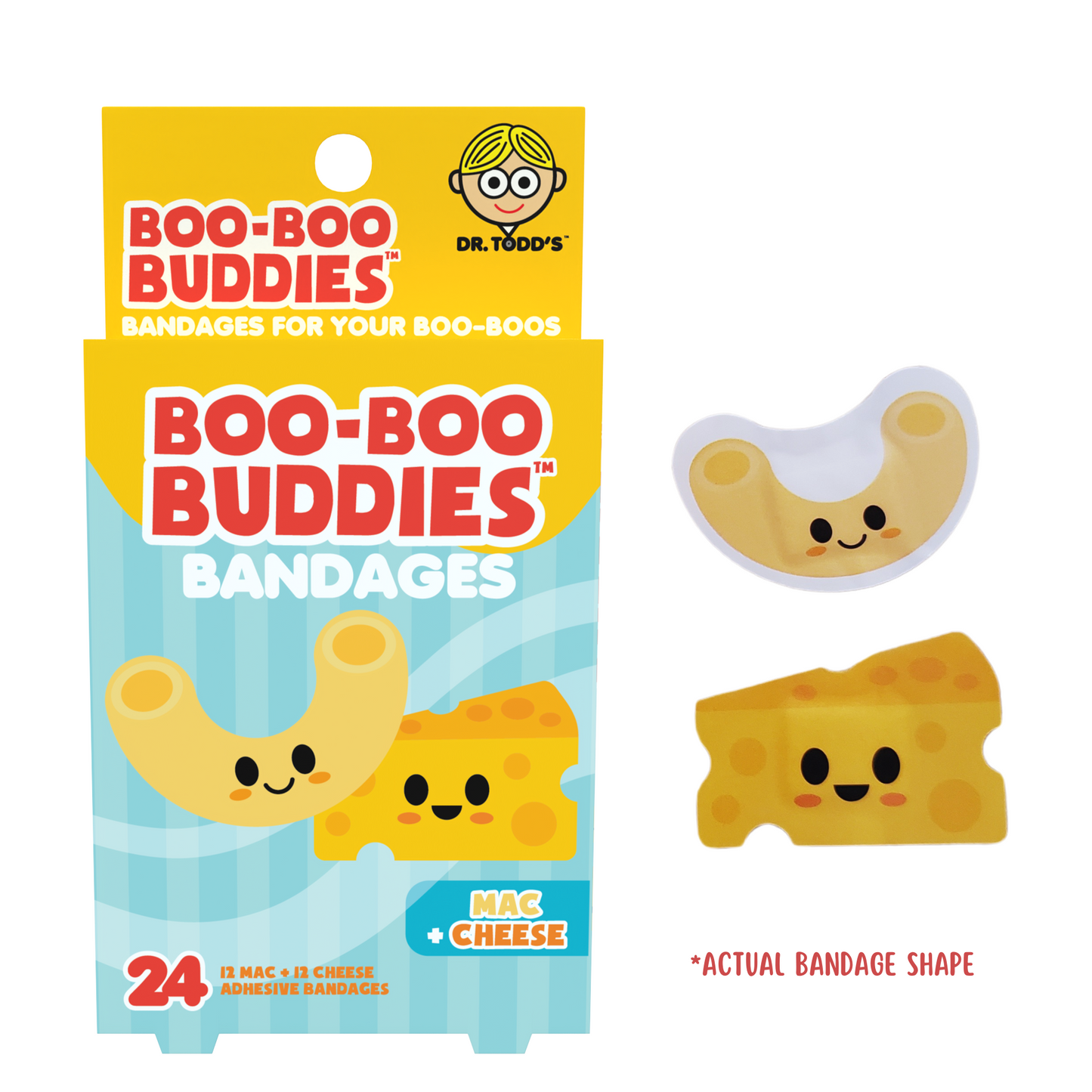 Kids Bandages – Mac + Cheese (24 Count, Latex-Free)