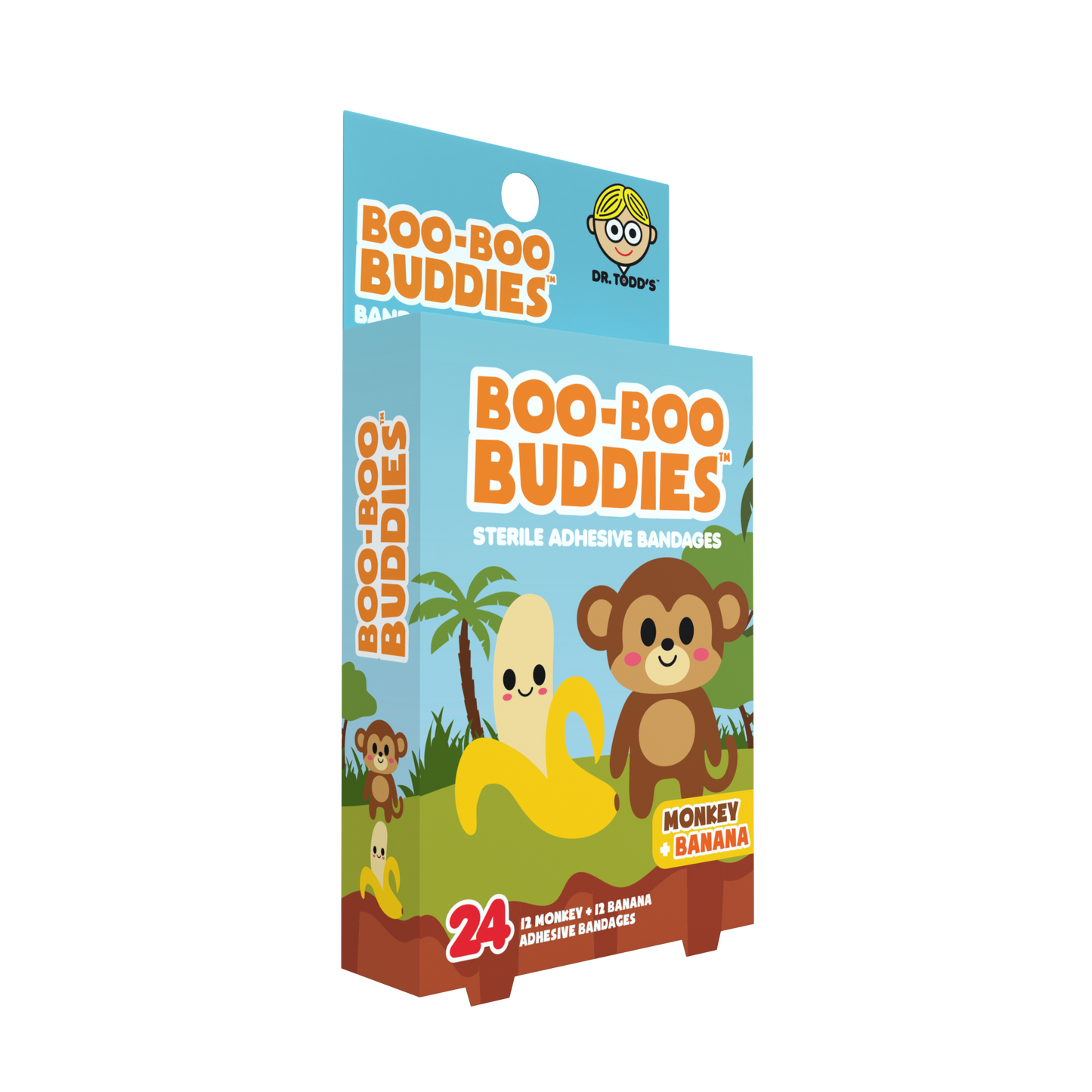 Kids Bandages – Monkey + Banana (24 Count, Latex-Free)