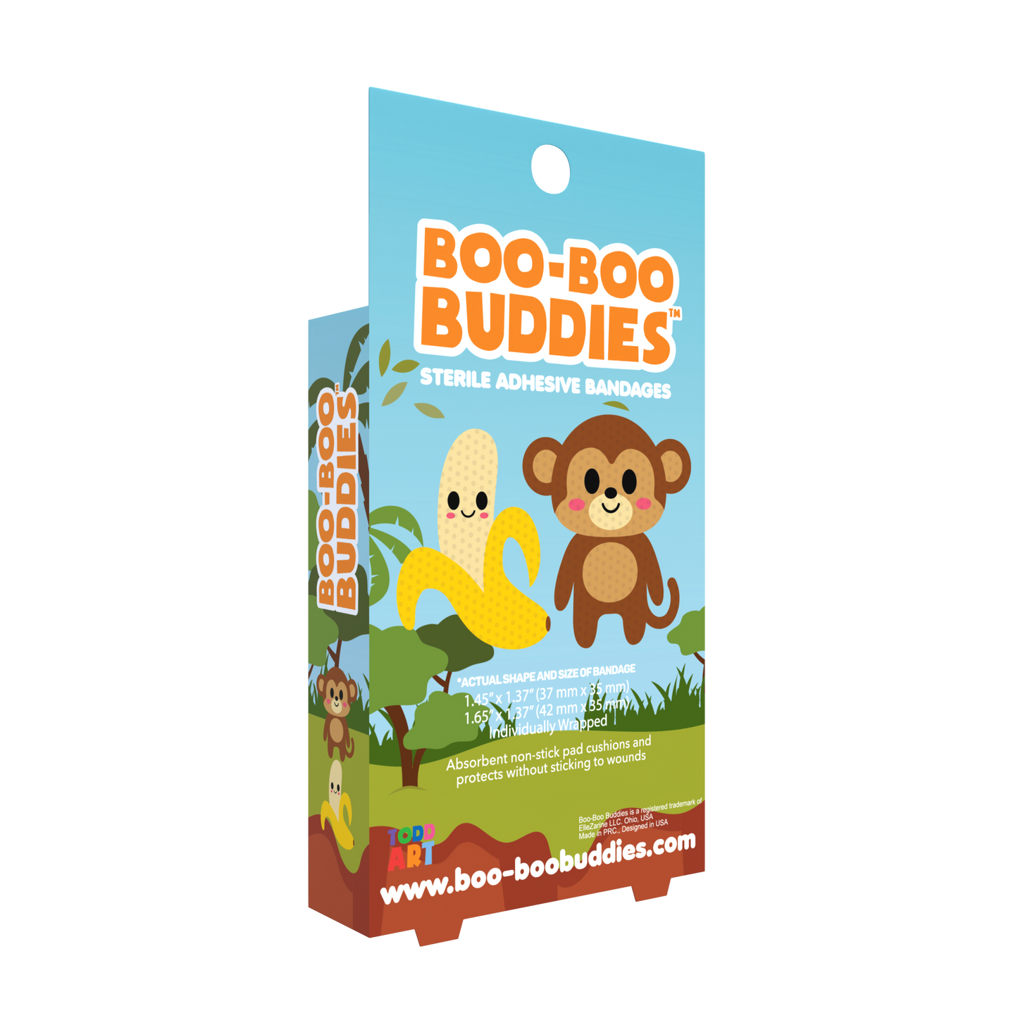 Kids Bandages – Monkey + Banana (24 Count, Latex-Free)