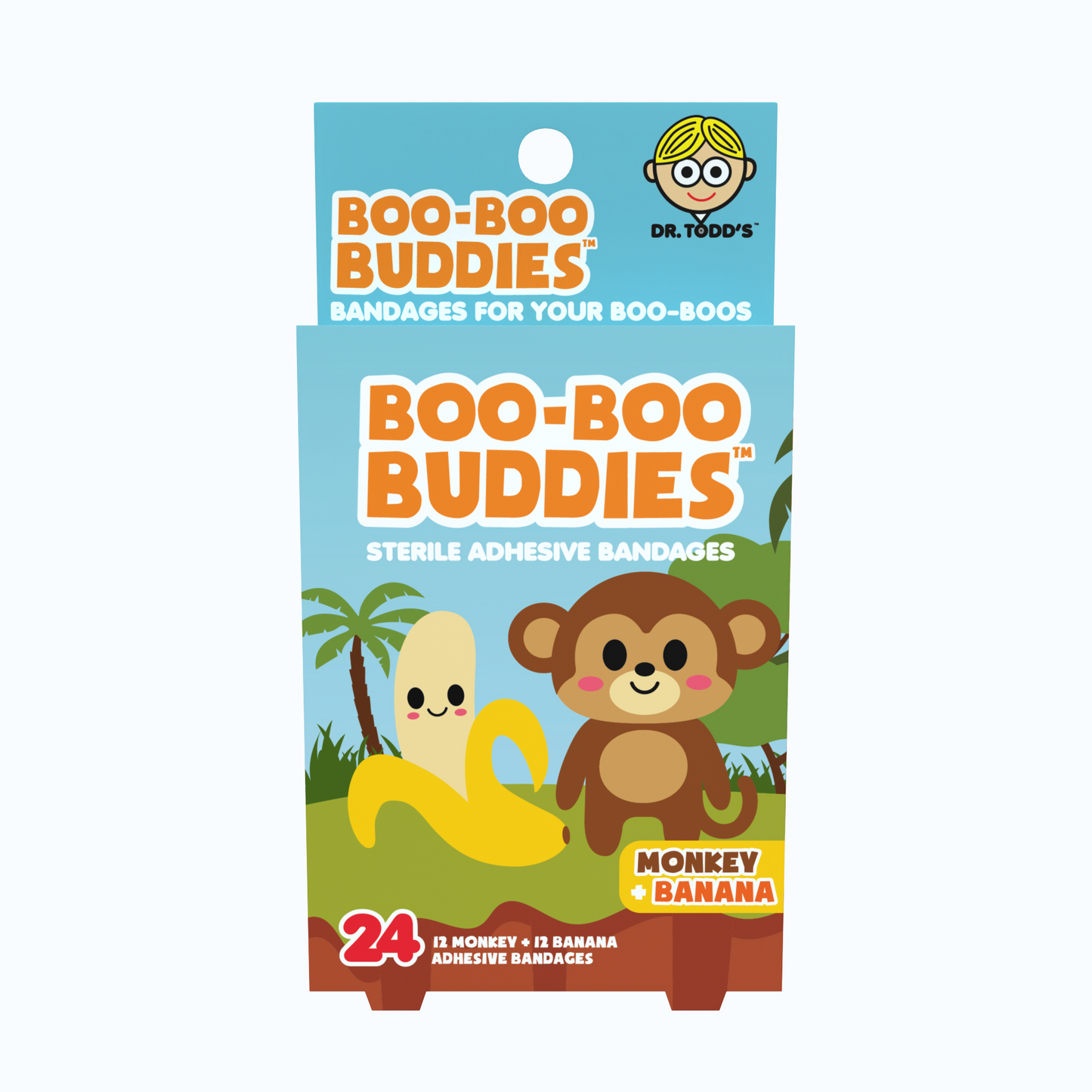 Kids Bandages – Monkey + Banana (24 Count, Latex-Free)