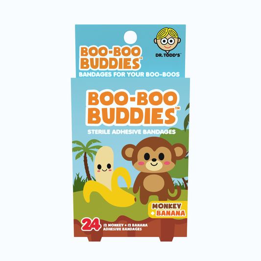 Kids Bandages – Monkey + Banana (24 Count, Latex-Free)