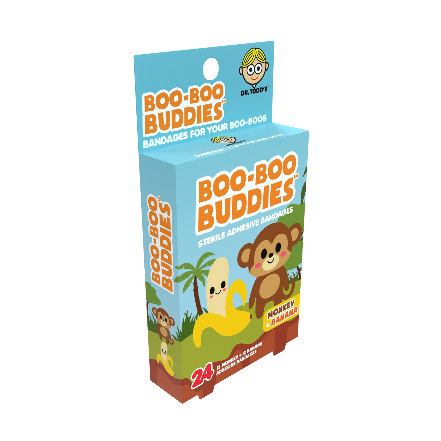 Kids Bandages – Monkey + Banana (24 Count, Latex-Free)