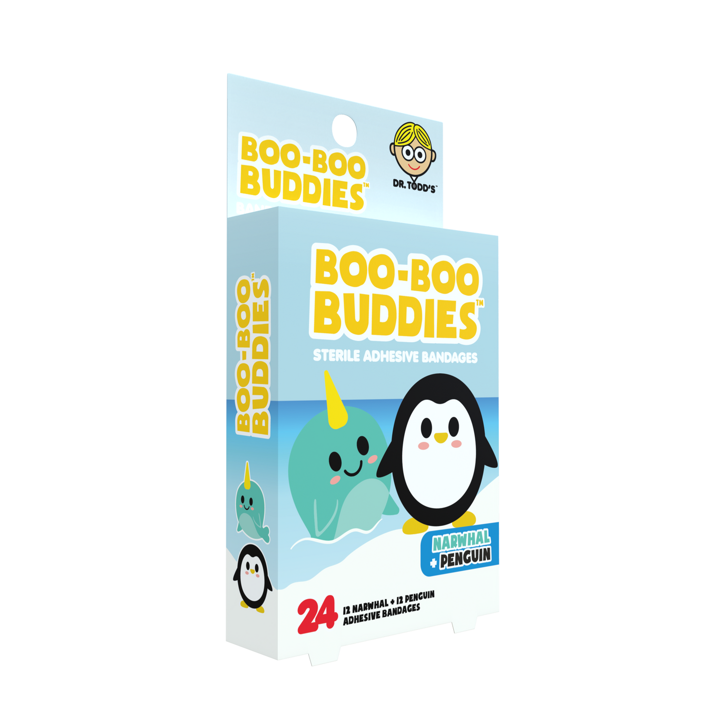 Kids Bandages – Narwhal + Penguin (24 Count, Latex-Free)