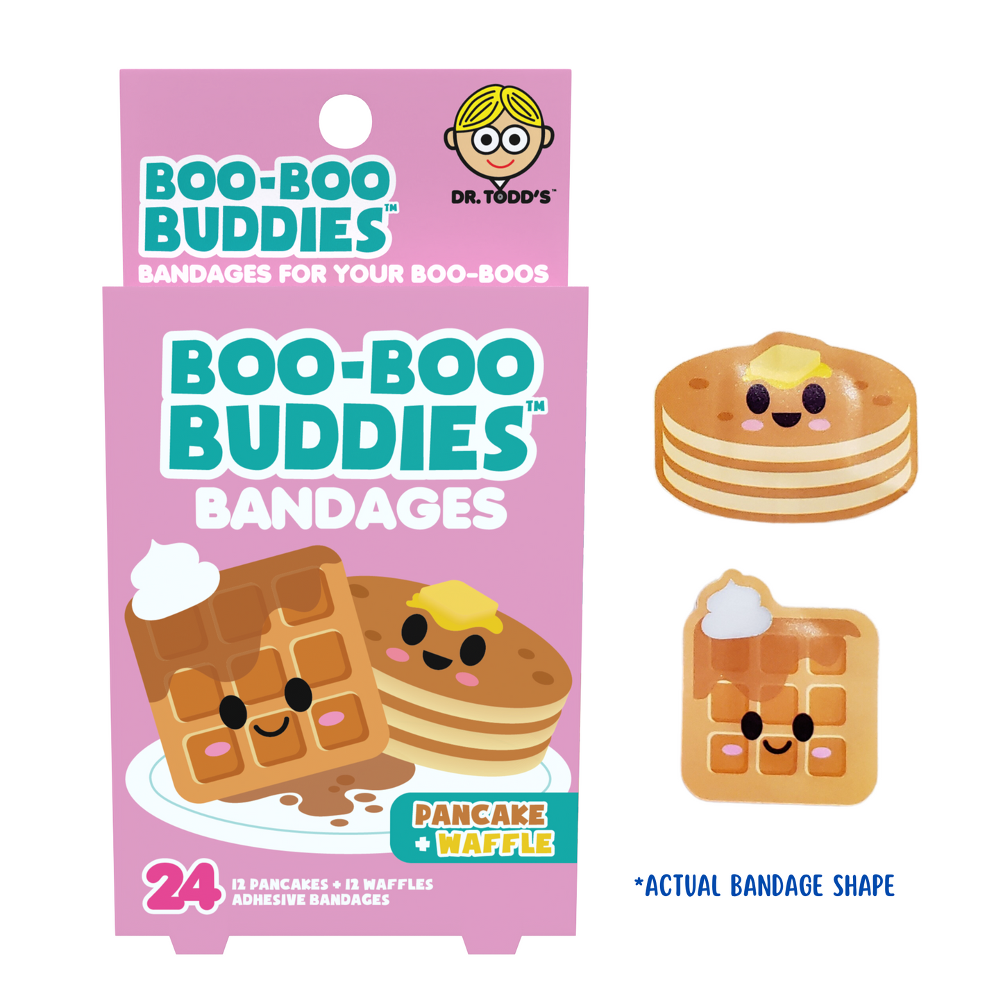 Pancake & Waffle Bandages for Kids – Waterproof, Latex-Free, 24 Count