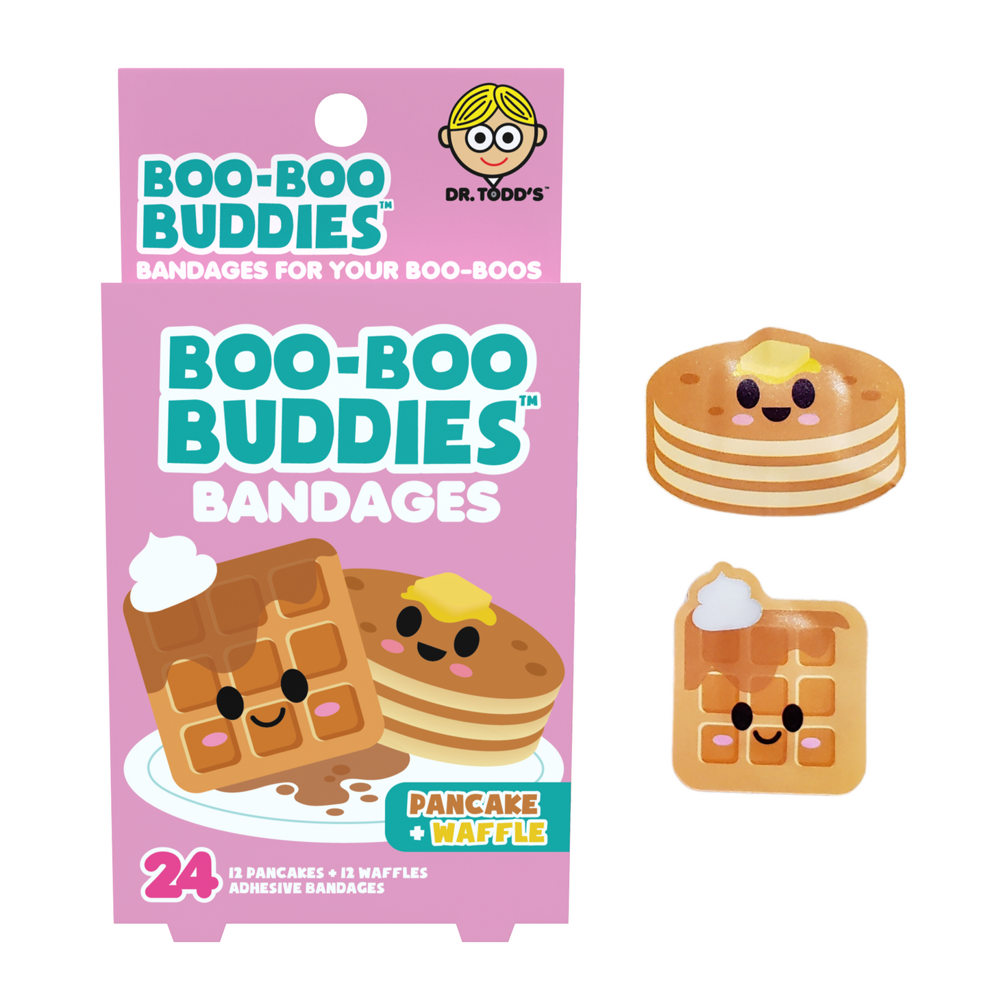 Pancake & Waffle Bandages for Kids – Waterproof, Latex-Free, 24 Count
