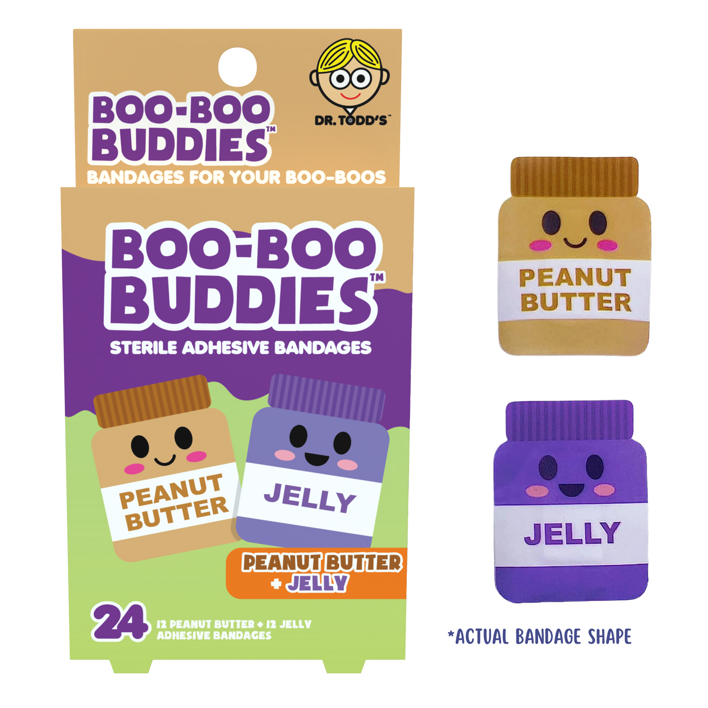 Kids Bandages – Peanut Butter + Jelly (24 Count, Latex-Free)