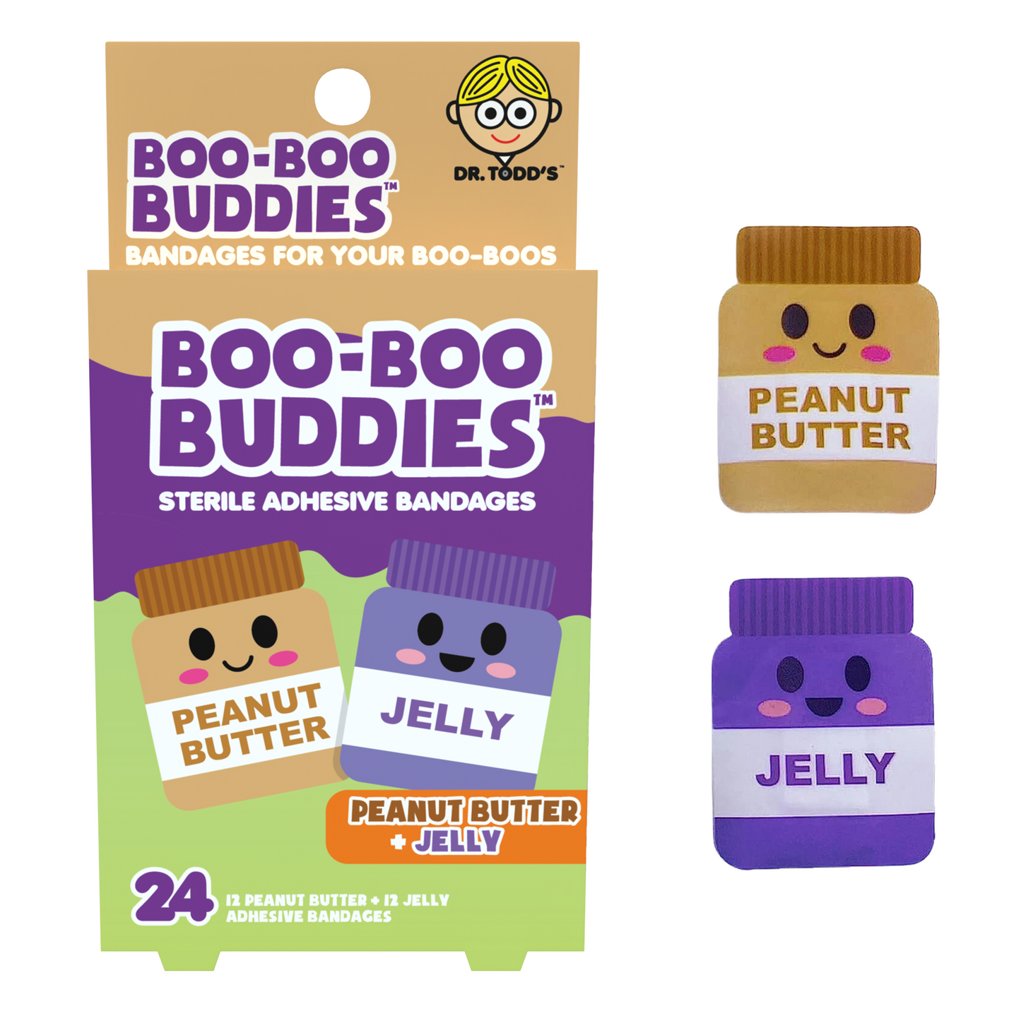 Kids Bandages – Peanut Butter + Jelly (24 Count, Latex-Free)